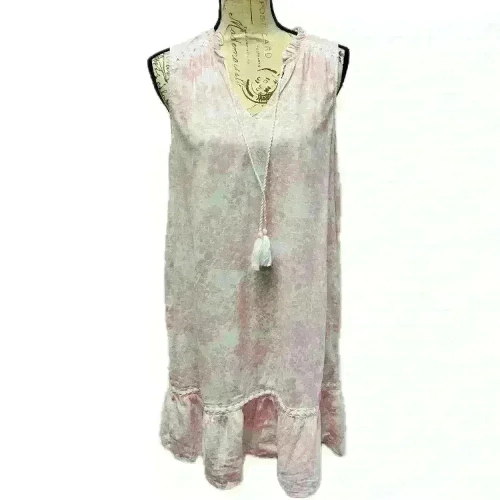 Crown & Ivy Pink Midi Sleeveless Dress with Ruffle Hem Size M